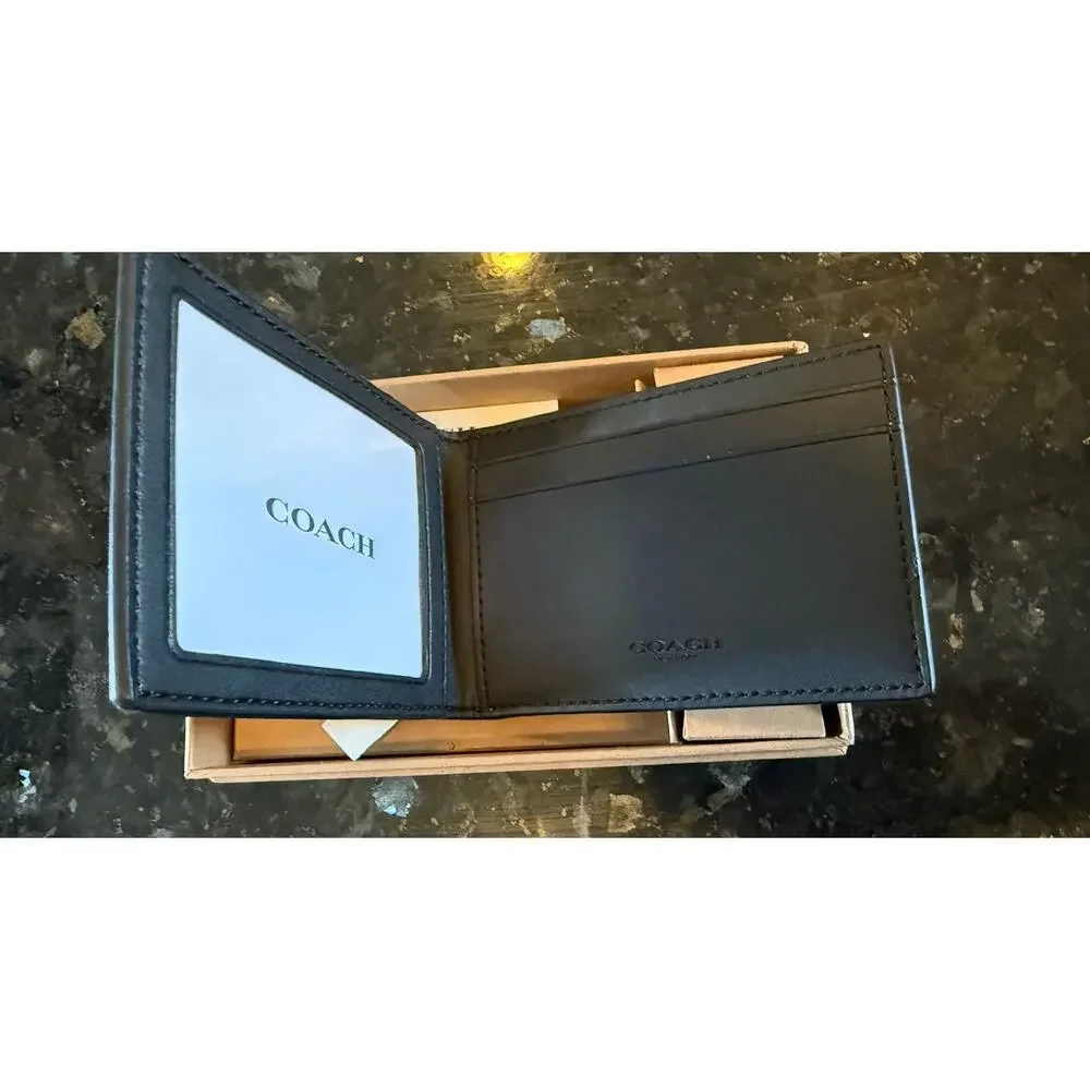 Coach Compact Billfold Wallet In Blocked Signature Canvas money clip gift set